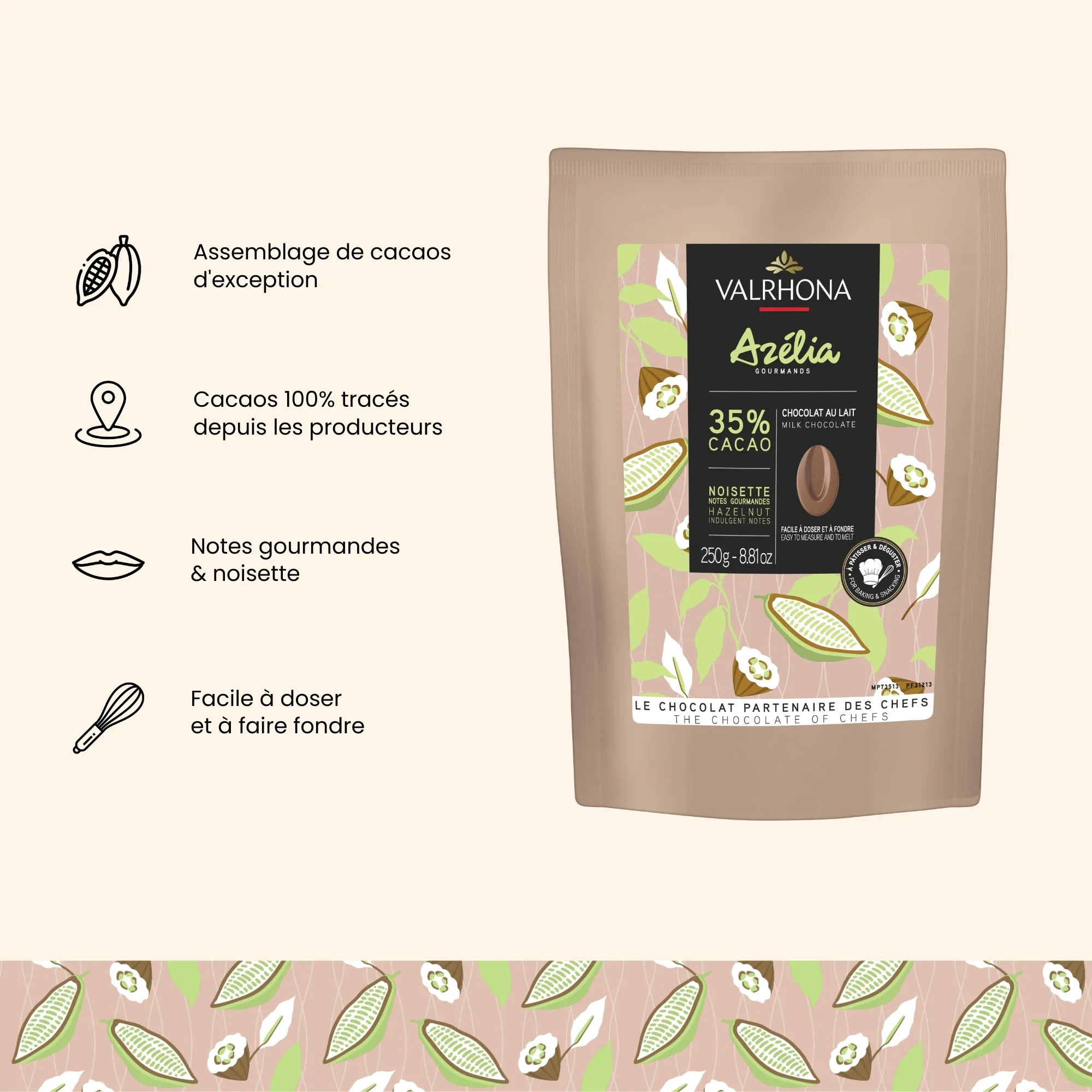 Chocolat au lait pour la pâtisserie Azélia 35% - 250g - Image 3