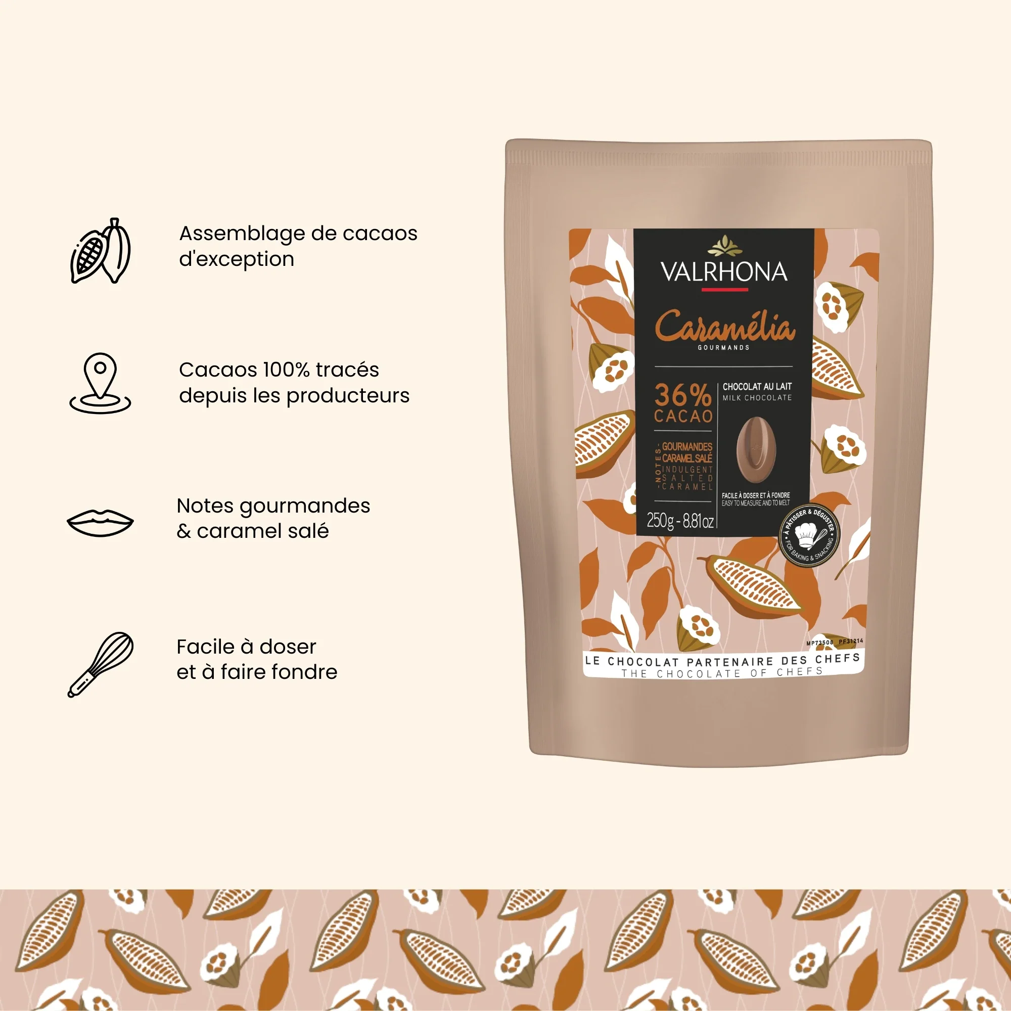 Chocolat au lait pour la pâtisserie Caramélia 36% - 250g - Image 3