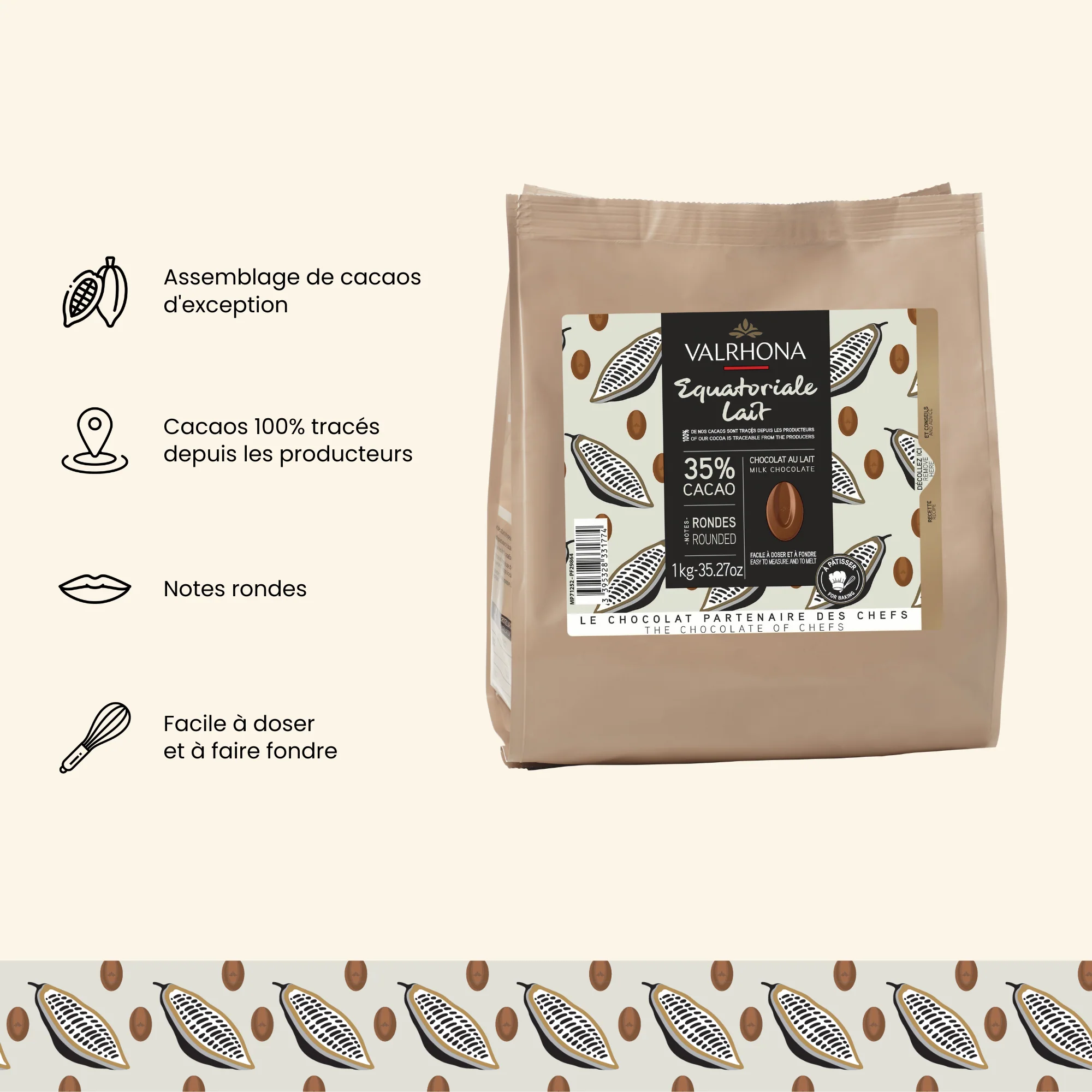 Chocolat au lait pour la pâtisserie Equatoriale Lait 35% - 1kg - Image 3