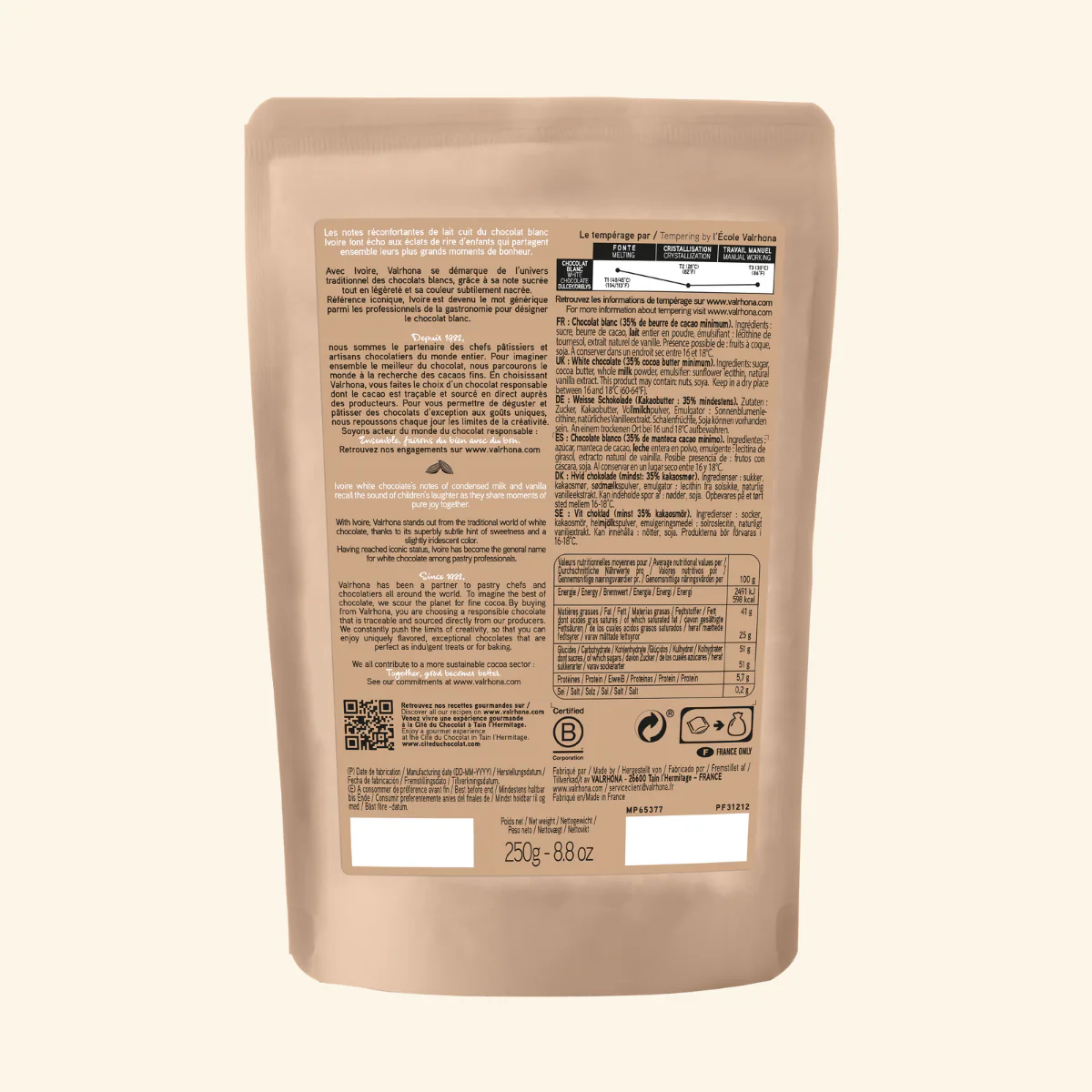Chocolat blanc pour la pâtisserie Ivoire 35% - 250g - Image 6
