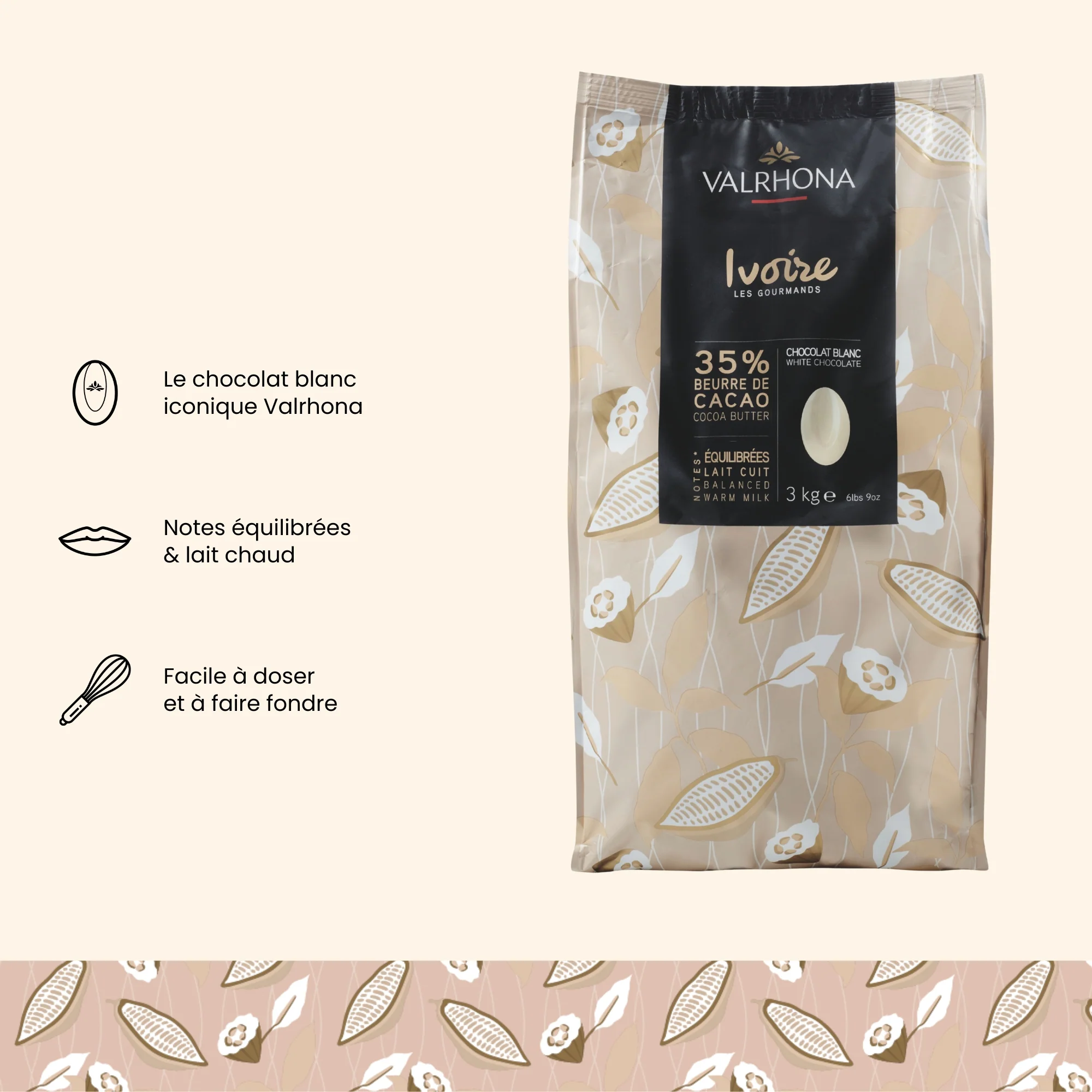Chocolat blanc pour la pâtisserie Ivoire 35% - 3kg - Image 3
