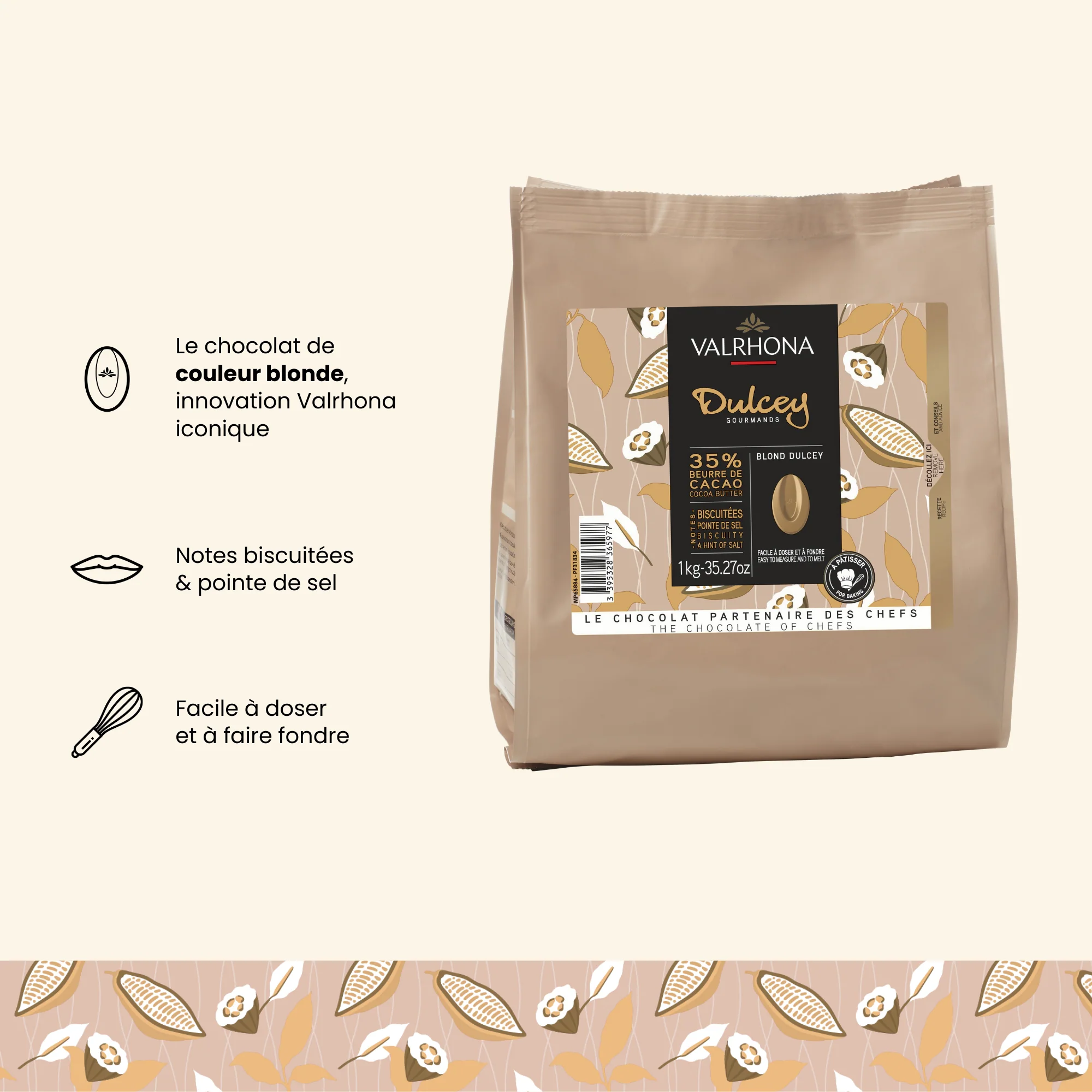 Chocolat de couleur blonde pour la pâtisserie Dulcey 35% - 1kg - Image 3