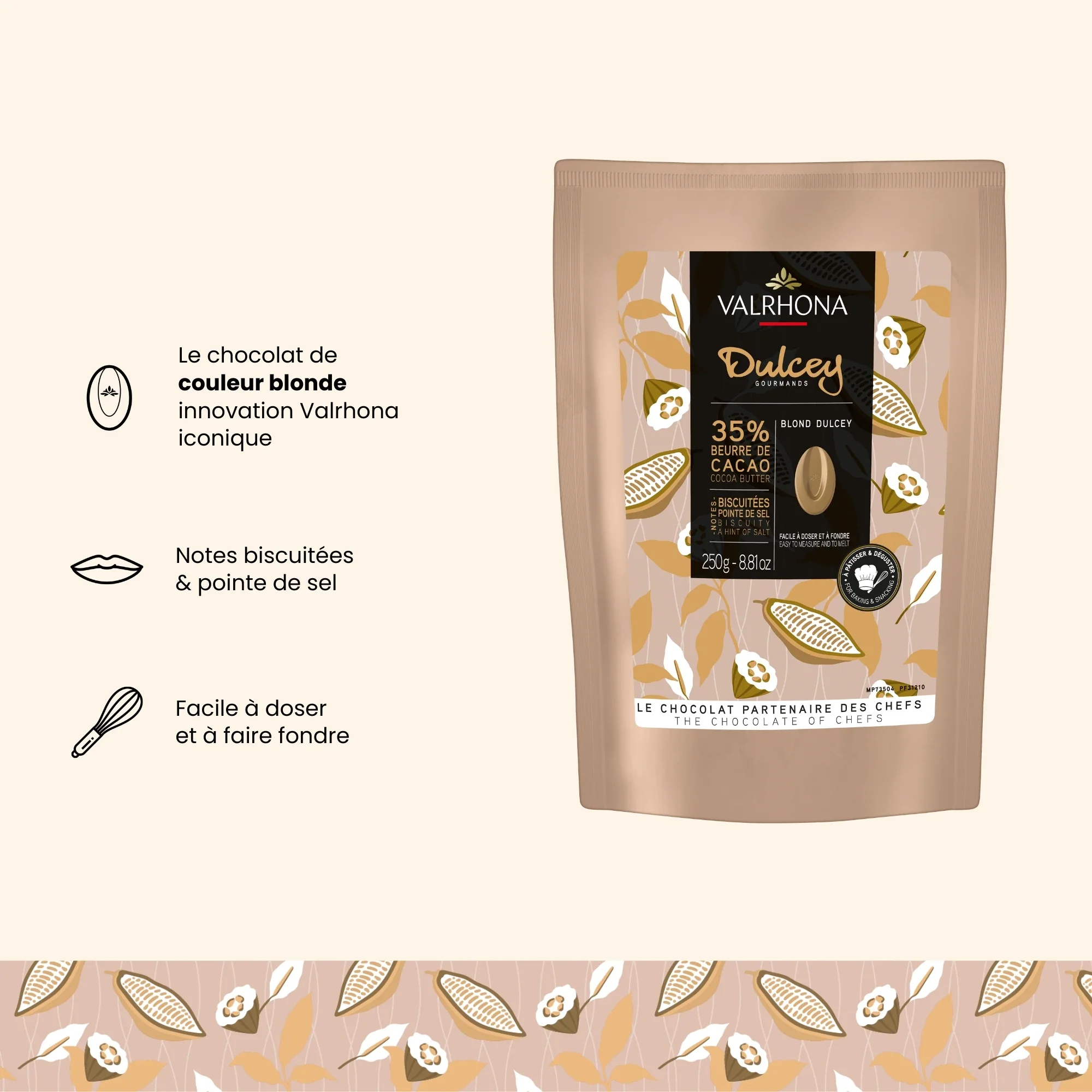 Chocolat de couleur blonde pour la pâtisserie Dulcey 35% - 250g - Image 3