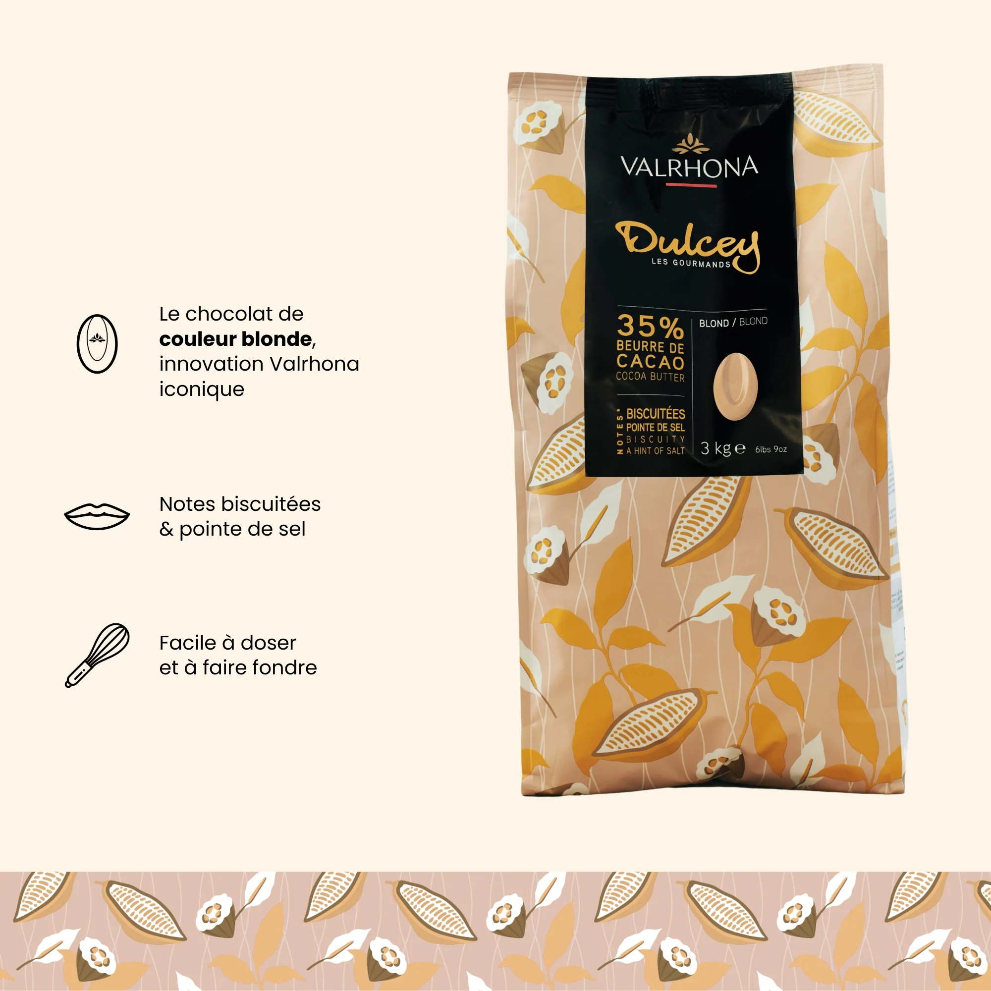 Chocolat de couleur blonde pour la pâtisserie Dulcey 35% - 3kg - Image 3