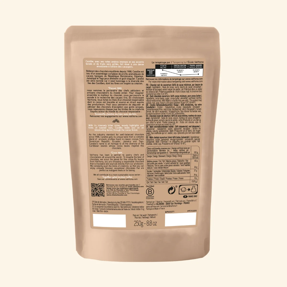 Chocolat noir pour la pâtisserie Caraïbe 66% - 250g - Image 6