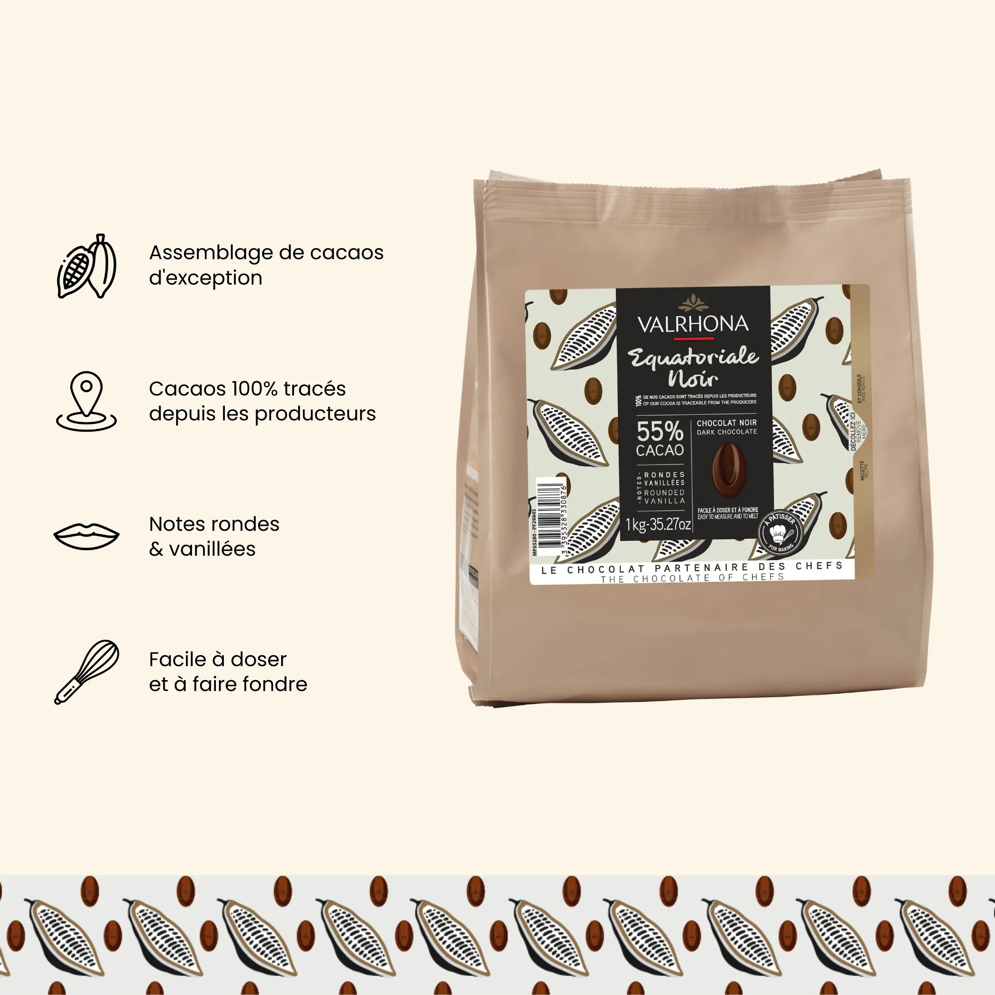 Chocolat noir pour la pâtisserie Equatoriale Noir 55% - 1kg - Image 3