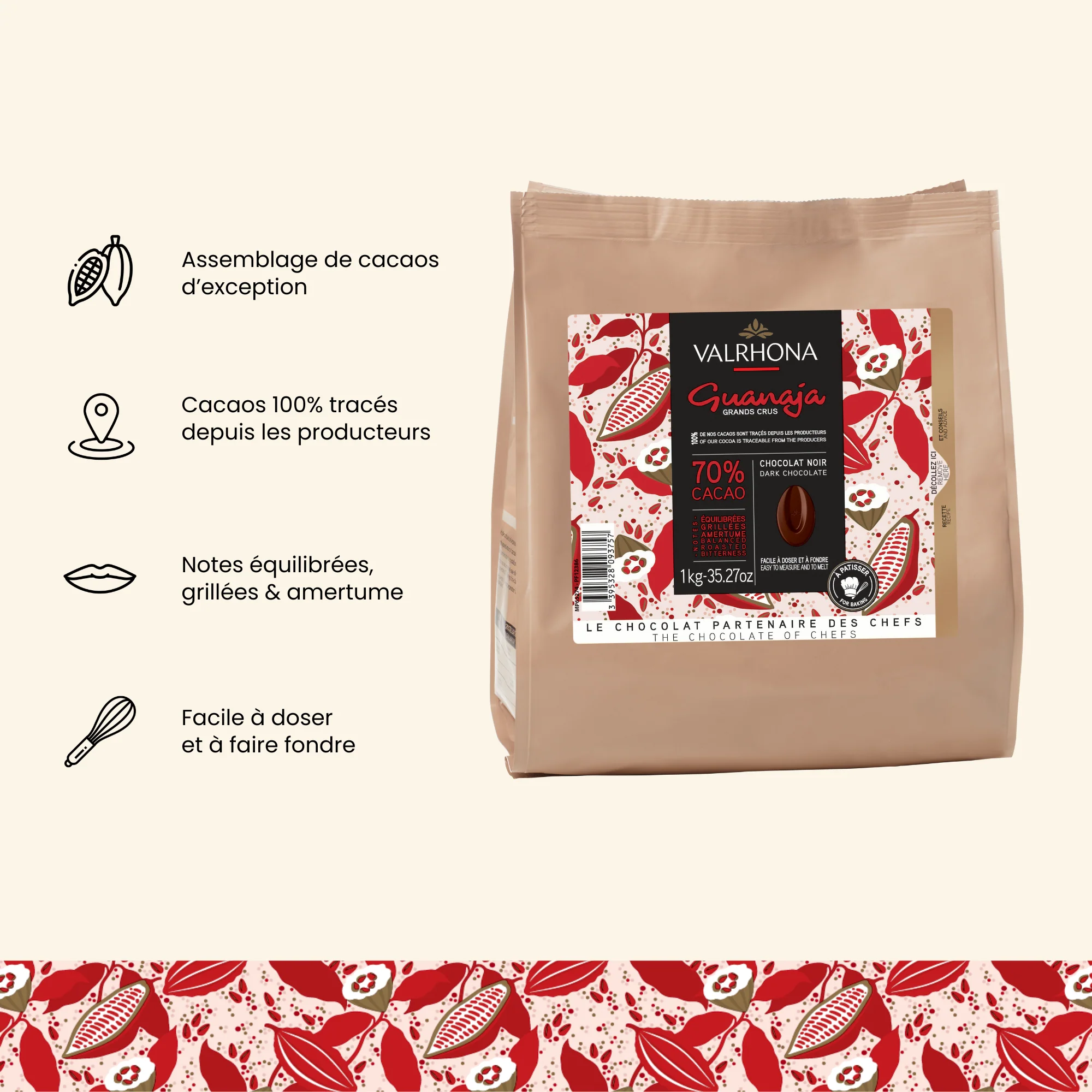 Chocolat noir pour la pâtisserie Guanaja 70% - 1kg - Image 3