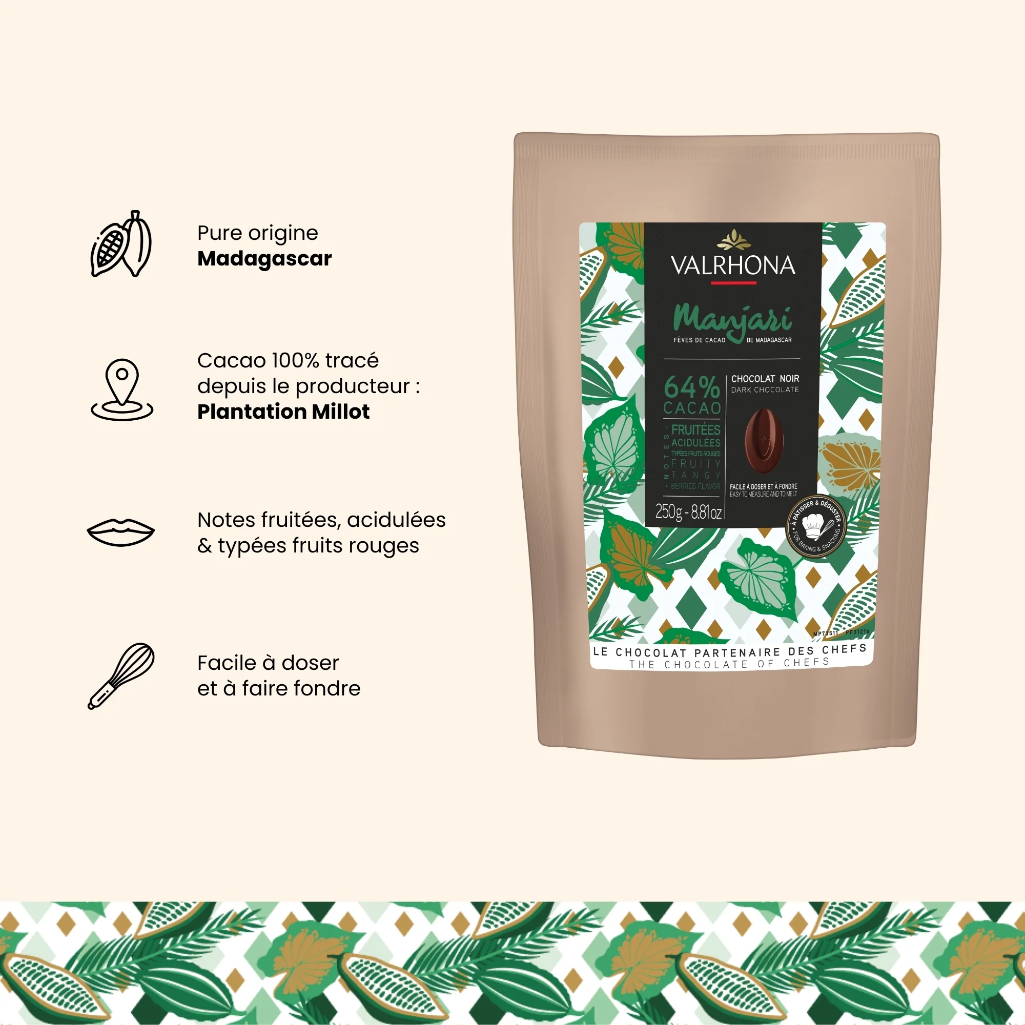 Chocolat noir pour la pâtisserie Manjari 64% - 250g - Image 3