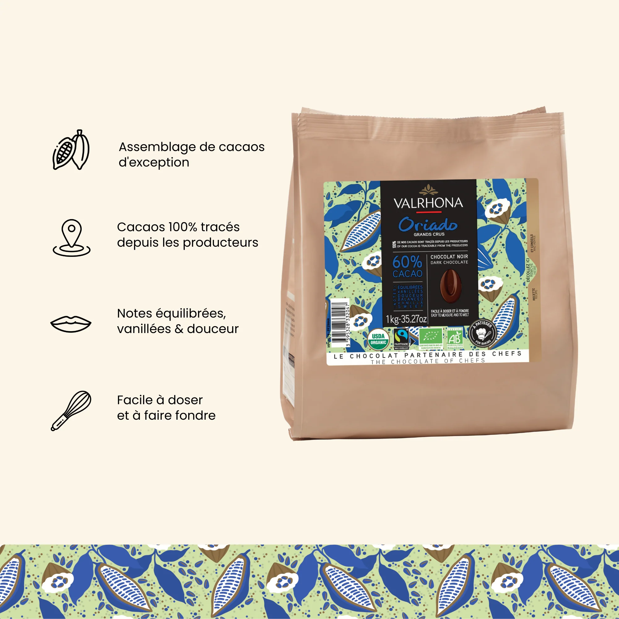 Chocolat noir pour la pâtisserie Oriado 60% - 1kg - Image 3