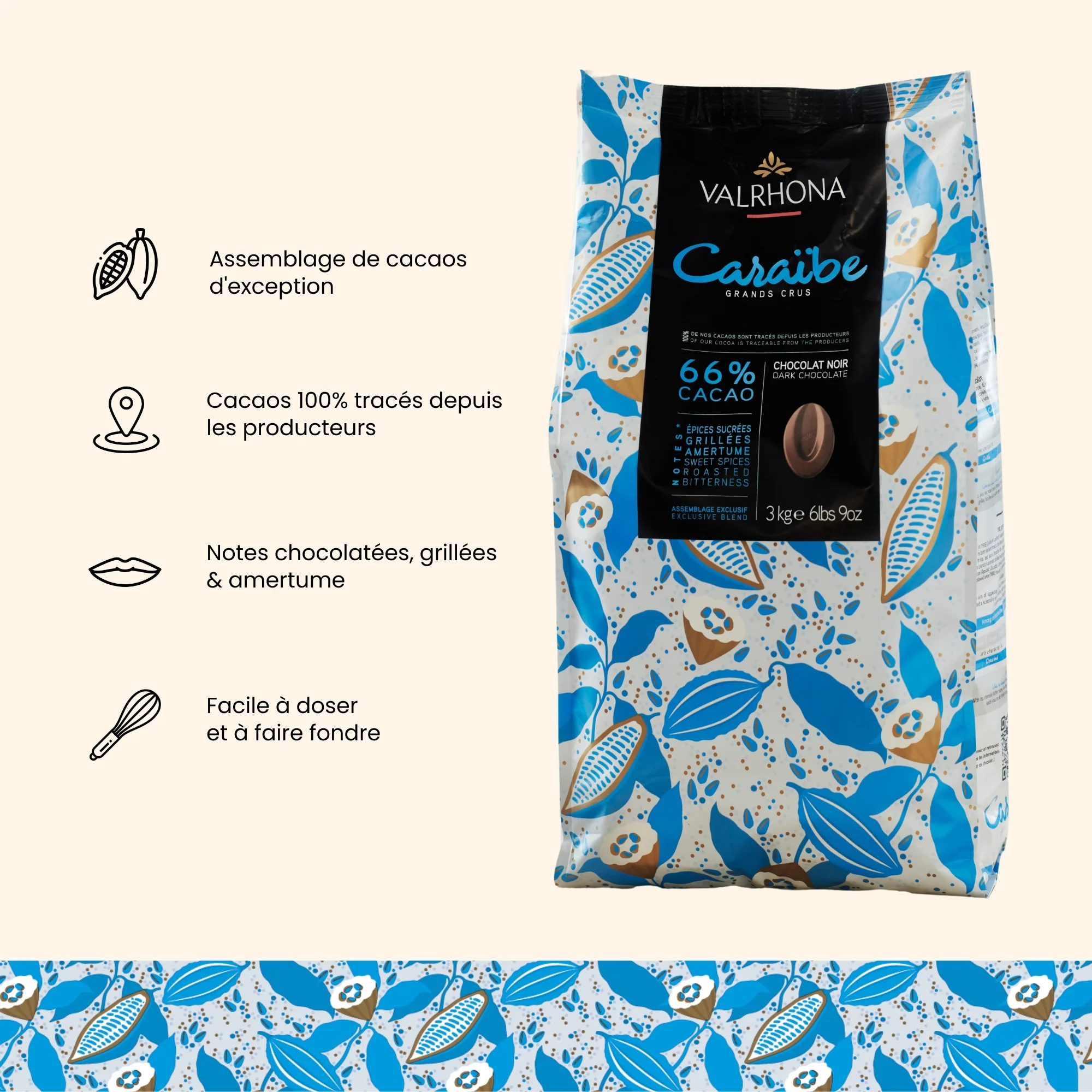 Chocolat noir pour la pâtisserie Caraïbe 66% - 3kg - Image 3