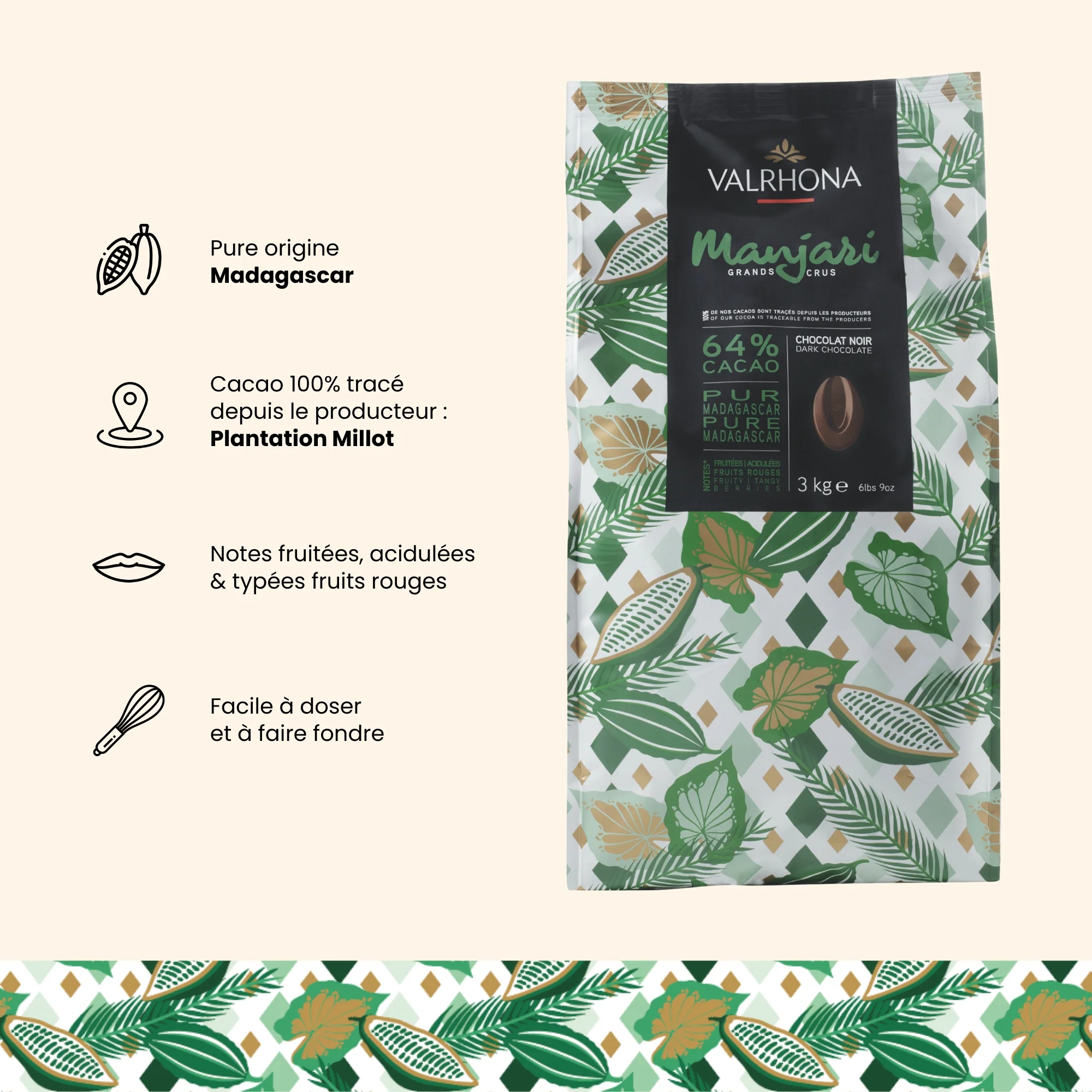 Chocolat noir pour la pâtisserie Manjari 64% - 3kg - Image 3