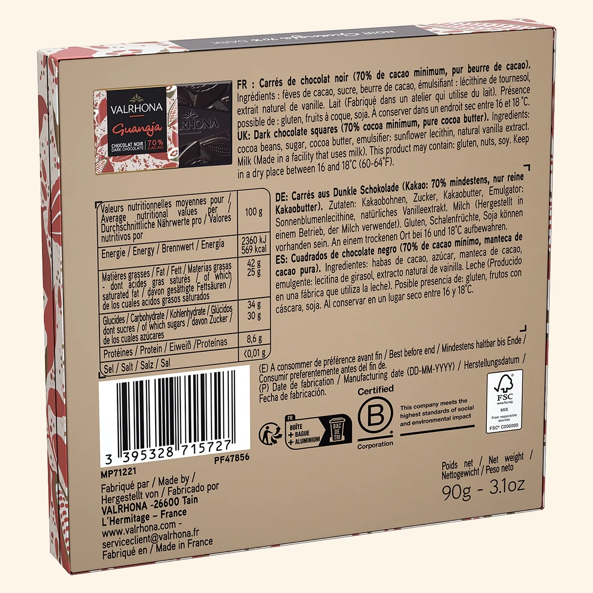 Coffret 18 carrés chocolat noir Guanaja 70% - 90g - Image 6