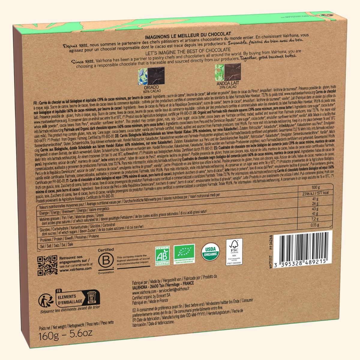 Coffret 32 carrés de chocolat noir et lait Bio - 160g - Image 4