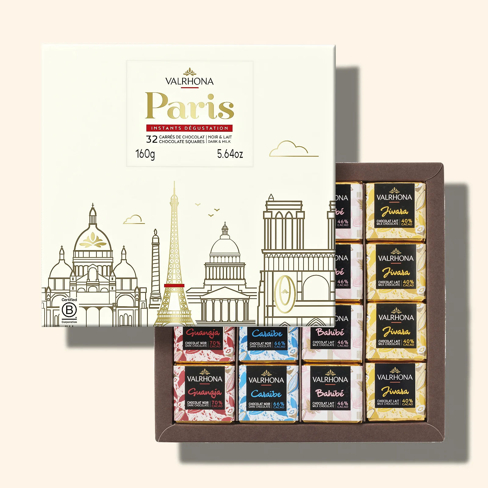 Coffret 32 carrés de chocolat lait et noir - Paris - 160g