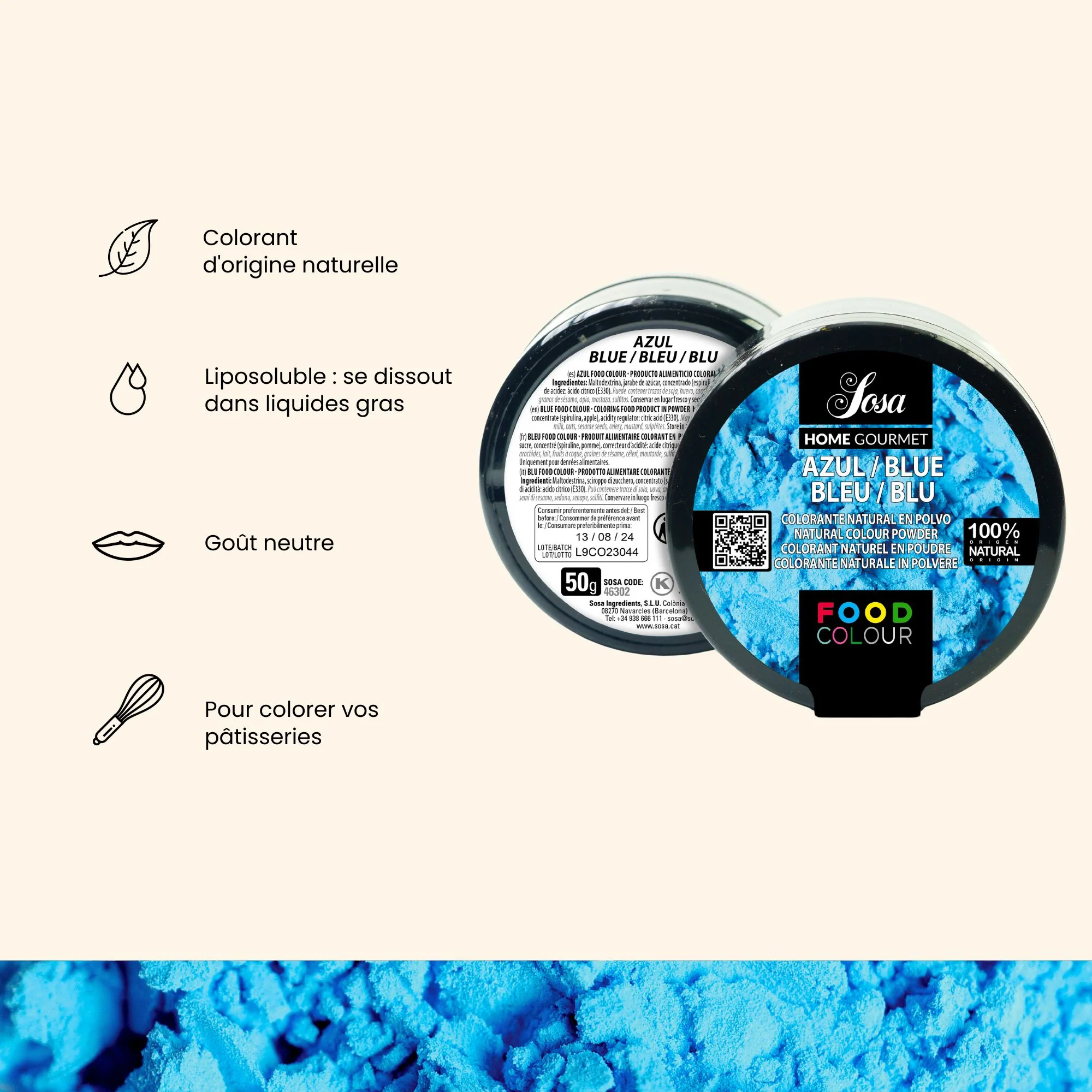 Produit alimentaire colorant bleu en poudre - 50g - Image 3