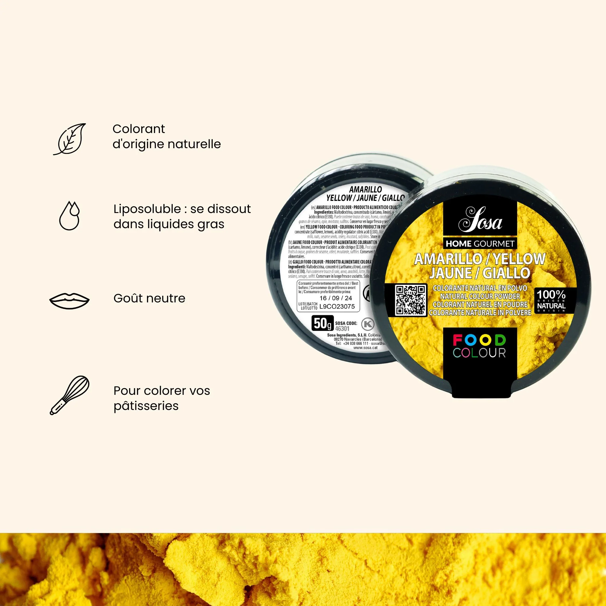 Produit alimentaire colorant jaune en poudre - 50g - Image 3