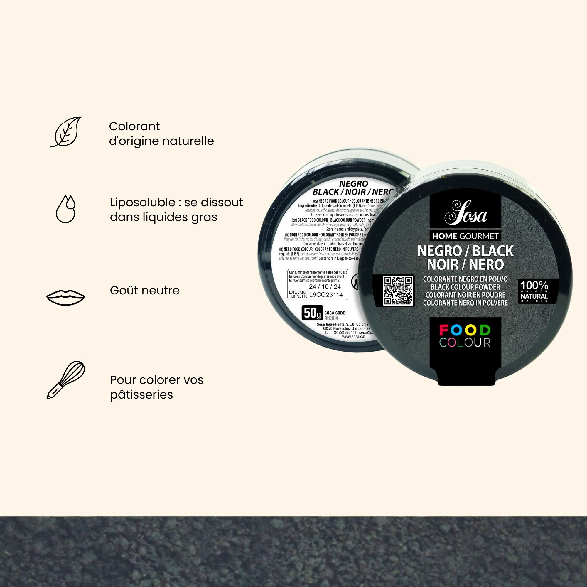 Produit alimentaire colorant noir en poudre - 50g - Image 3