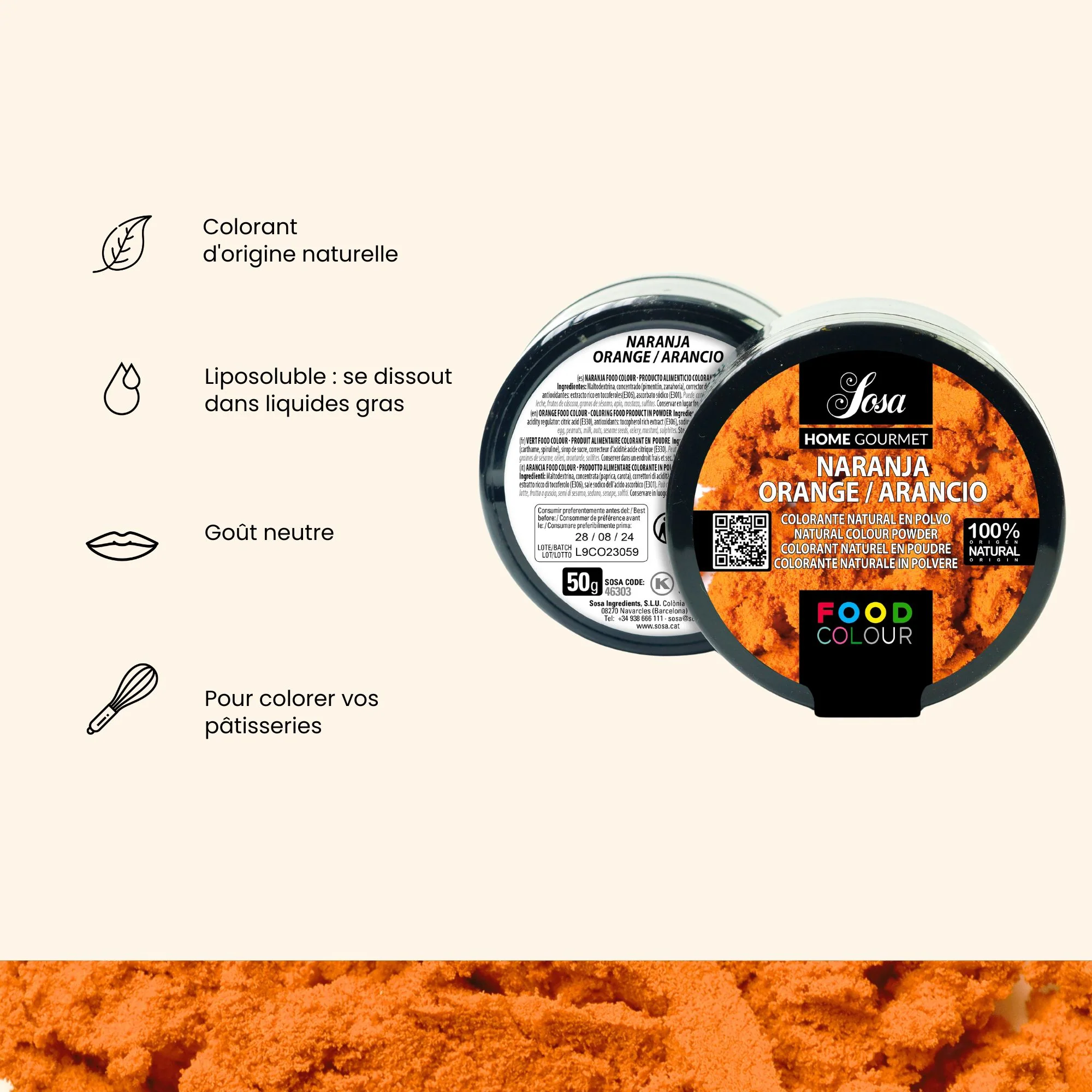 Produit alimentaire colorant orange en poudre - 50g - Image 3