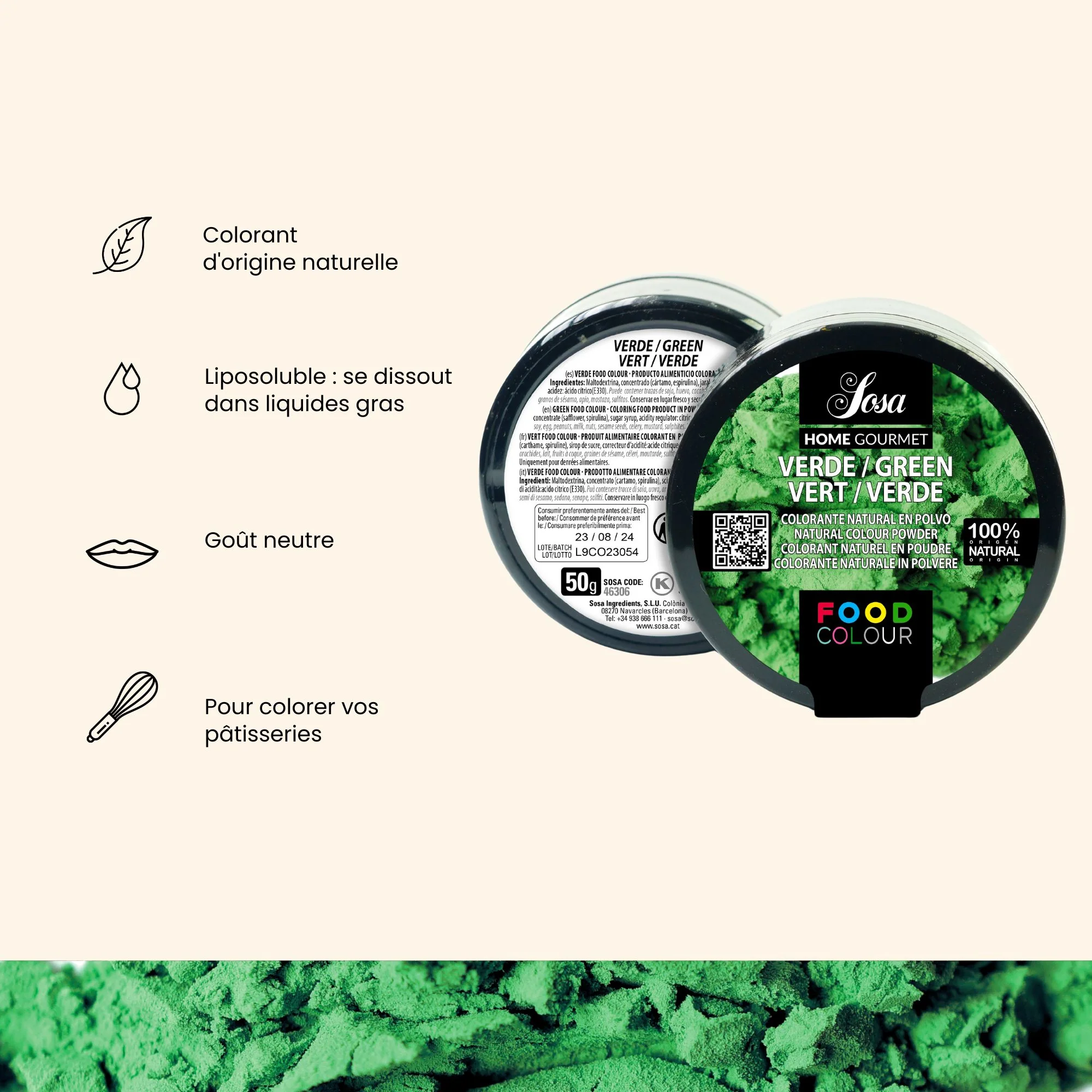 Produit alimentaire colorant vert en poudre - 50g - Image 3