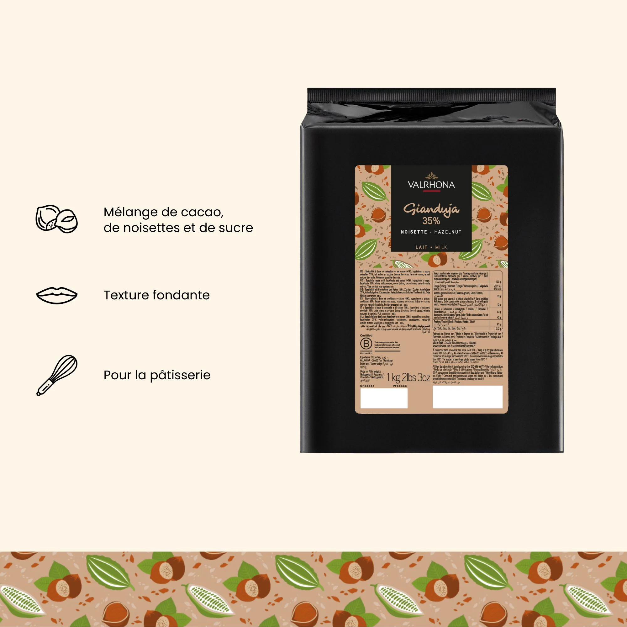 Gianduja noisette et lait 35% - 1kg - Image 3