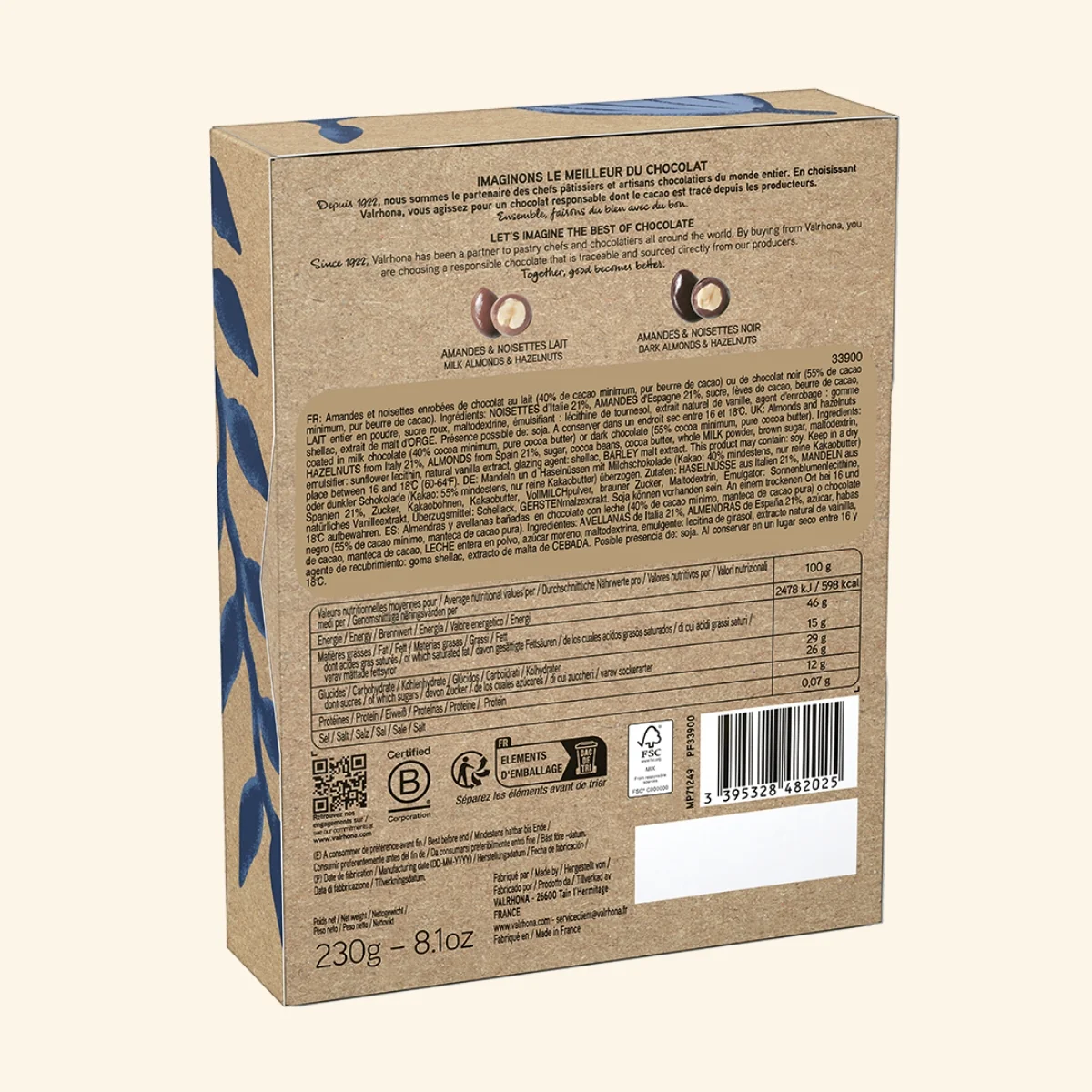 Coffret amandes et noisettes enrobées de chocolat noir et lait - 230g - Image 3